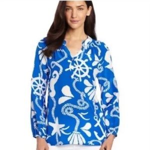 Vintage XL Lilly Pulitzer silk Elsa blouse in rare print.